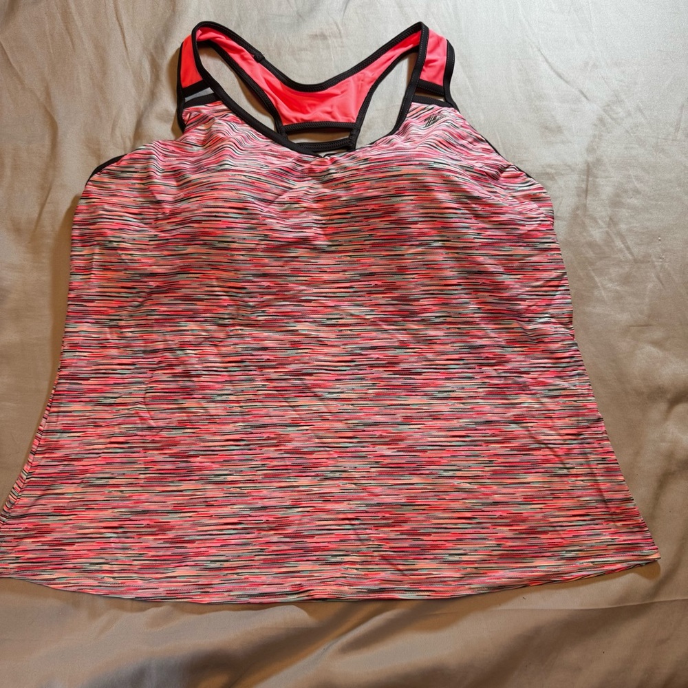 ZeroXposur Athletic Swim Tank Top 22W Coral Pink Gray Lined Cups